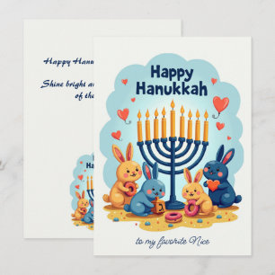 🕎Custom text  Happy Hanukkah Bunny Menorah  Holiday Card