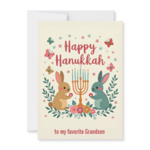 Custom text Happy Hanukkah Bunny Menorah