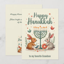 Custom text Happy Hanukkah Bunny Menorah