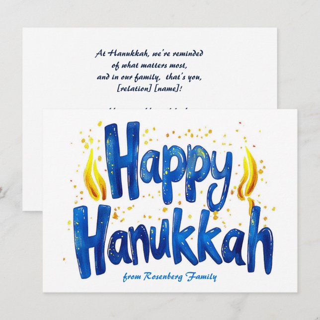 Custom text Happy Hanukkah✡️, Holiday Card (Front/Back)