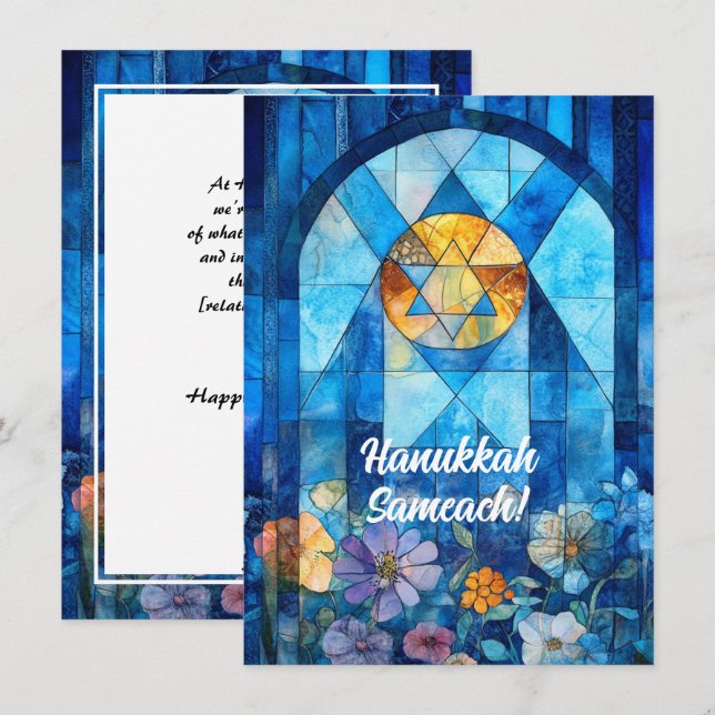 Custom text Happy Hanukkah, stained glass Holiday Card (Front/Back)
