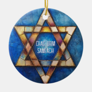 Custom text Happy Hanukkah✡️, Star of David Ceramic Tree Decoration