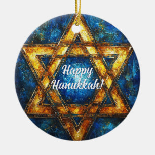 Custom text Happy Hanukkah✡️, Star of David Ceramic Tree Decoration