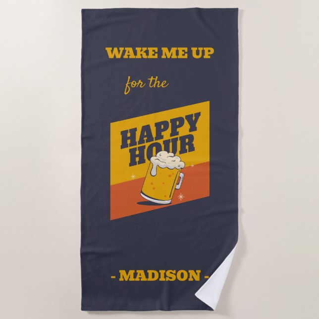 Custom Text Happy Hour Beach Towel (Front)