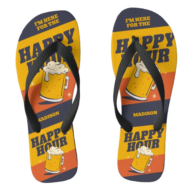 Custom Text Happy Hour Flip Flops (Footbed)