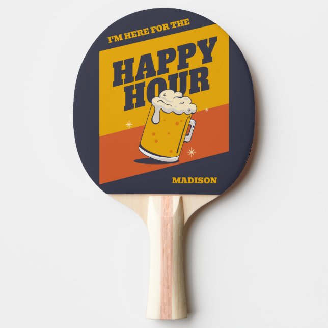 Custom Text Happy Hour Ping Pong Paddle (Front)