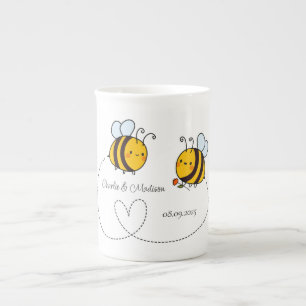Custom Text Happy Love Bees Bone China Mug
