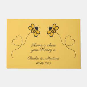 Custom Text Happy Love Bees Doormat