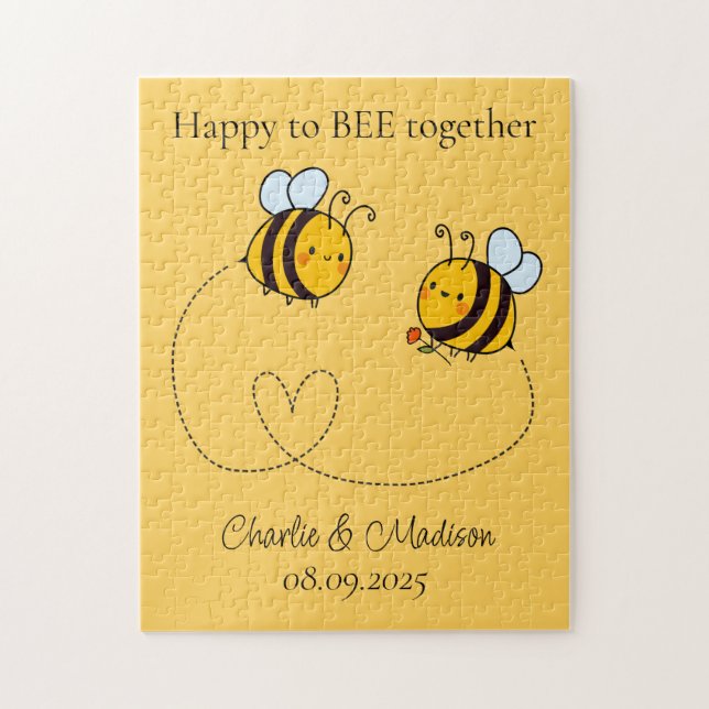 Custom Text Happy Love Bees Jigsaw Puzzle (Vertical)