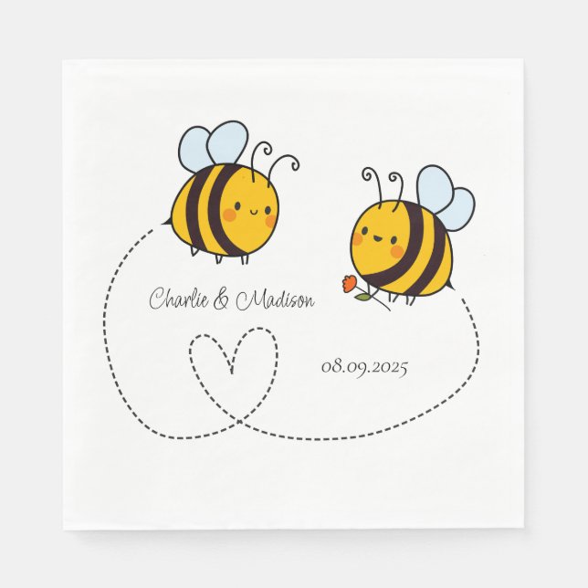 Custom Text Happy Love Bees Napkin (Front)
