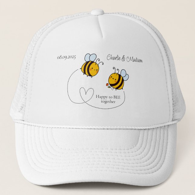 Custom Text Happy Love Bees Trucker Hat (Front)