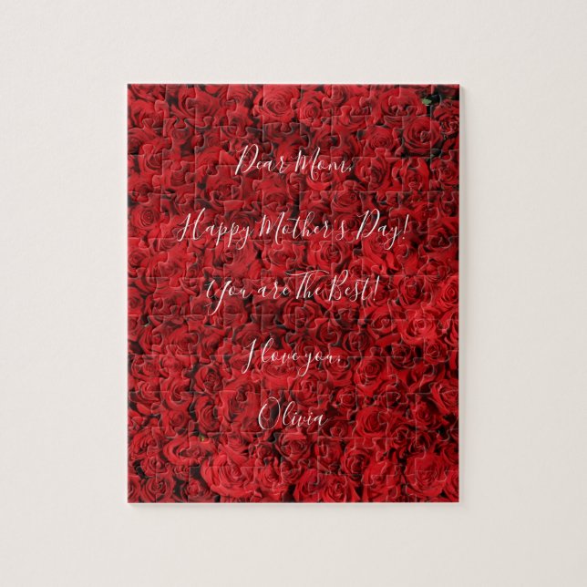 Custom Text Happy Mother's Day Red Roses Romantic Jigsaw Puzzle (Vertical)