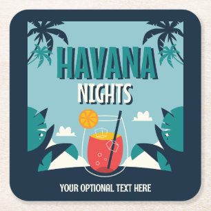 Custom Text "Havana Nights" Square Paper Coaster