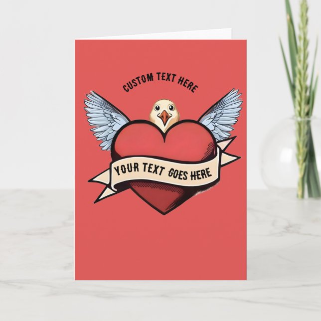 Custom Text | Heart Funny Seagull Tattoo  Card (Front)