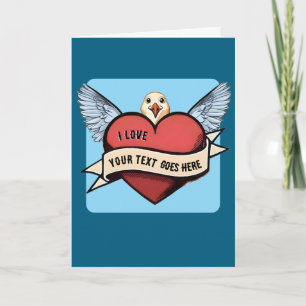 Custom Text Heart Funny Seagull Tattoo Card