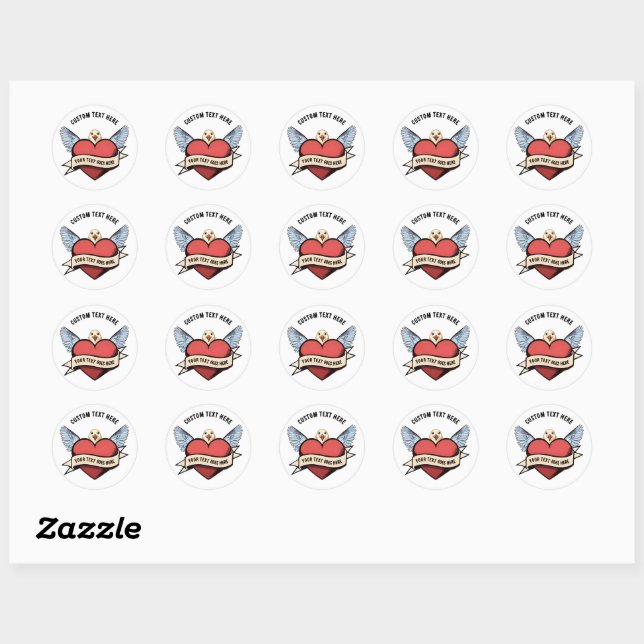 Custom Text | Heart Funny Seagull tattoo Classic Round Sticker (Sheet)