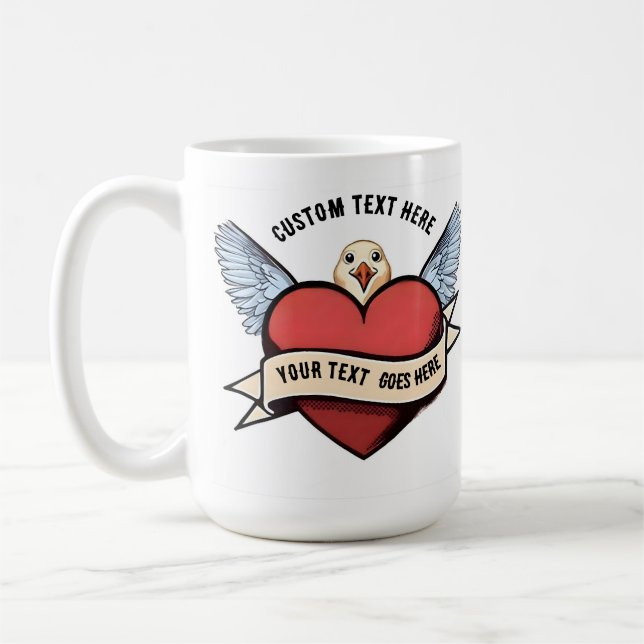 Custom Text | Heart Funny Seagull Tattoo Coffee Mug (Left)