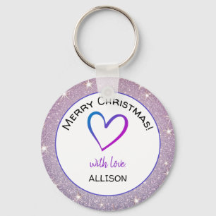 Custom Text Heart Light Purple Glitter Pastel Cute Key Ring