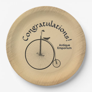 Custom Text High-Wheel Antique Bicycle Rustic  Paper Plate