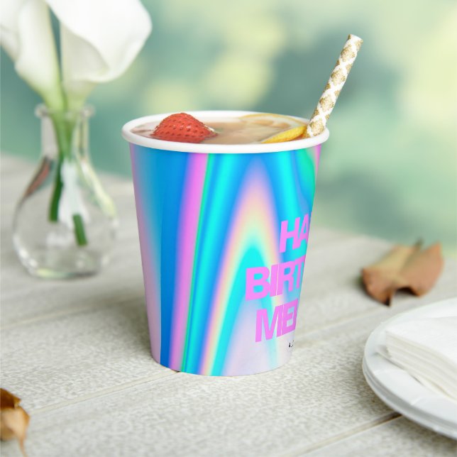 Custom Text Holographic Iridescent Y2K Eyecatching Paper Cups (Insitu)