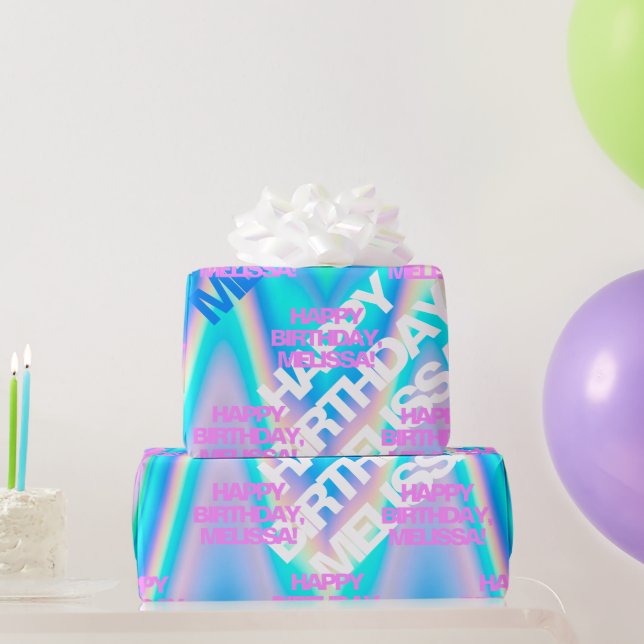Custom Text Holographic Iridescent Y2K Modern Wrapping Paper (Party Gifts)