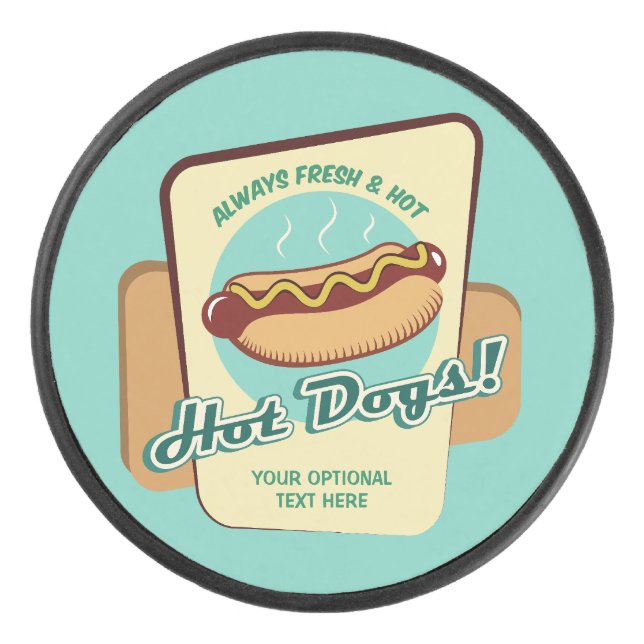 Custom Text Hot Dog Hockey Puck (Front)