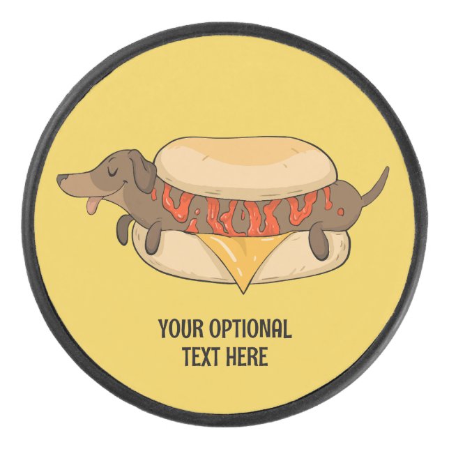 Custom Text Hot Dog Hockey Puck (Front)