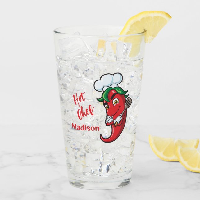Custom Text Hot Pepper Chef Glass (Back Ice)