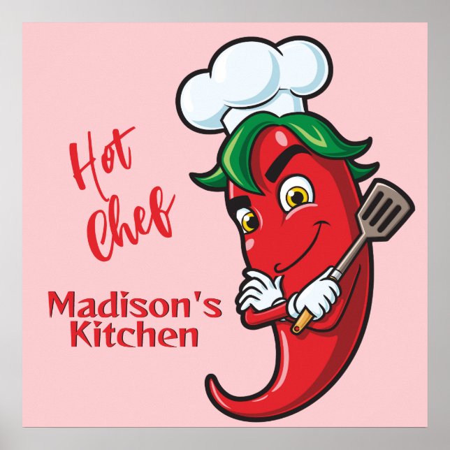 Custom Text Hot Pepper Chef Poster (Front)