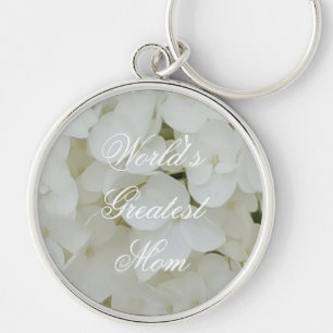 Custom Text Hydrangea Flower White Flowers Floral Key Ring