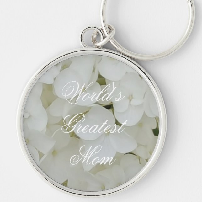 Custom Text Hydrangea Flower White Flowers Floral Key Ring (Front)