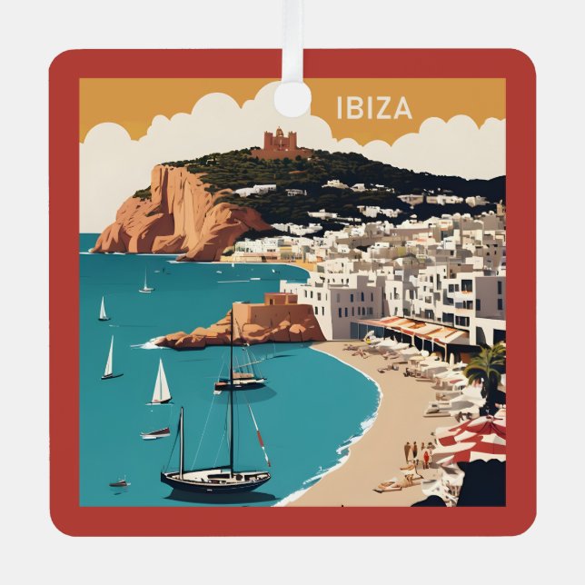 Custom Text Ibiza, Spain Travel Poster Metal Tree Decoration (Front)