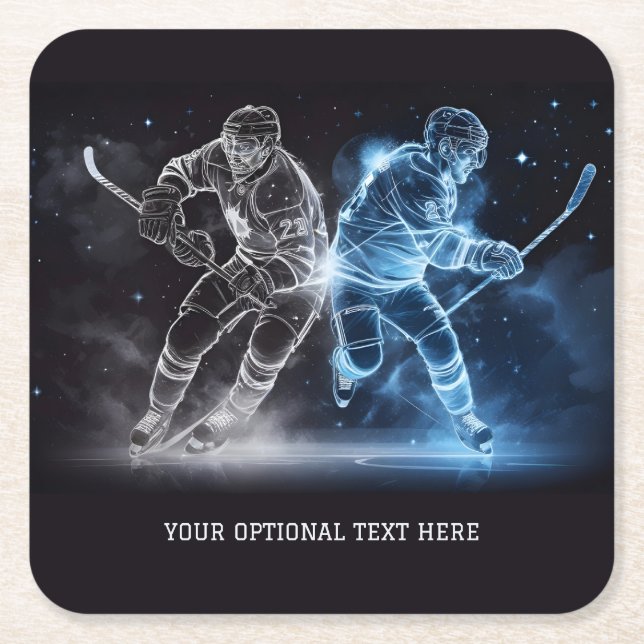 Custom Text Ice Hockey Square Paper Coaster (Front)