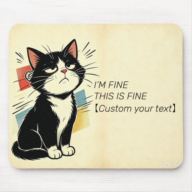 Custom Text I'm Fine This Is Fine Sarcastic Cat Mo Mouse Mat (Front)