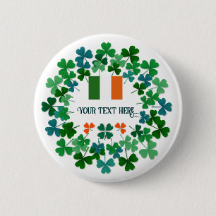 Custom Text Irish Shamrock and Flag  6 Cm Round Badge