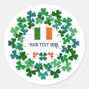 Custom Text Irish Shamrock and Flag  Classic Round Sticker