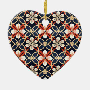Custom Text Japanese Floral Pattern Ceramic Tree Decoration