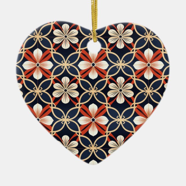 Custom Text Japanese Floral Pattern Ceramic Tree Decoration (Front)