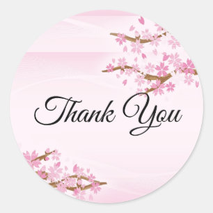 Custom Text Japanese Pink Cherry Blossom Thank You Classic Round Sticker