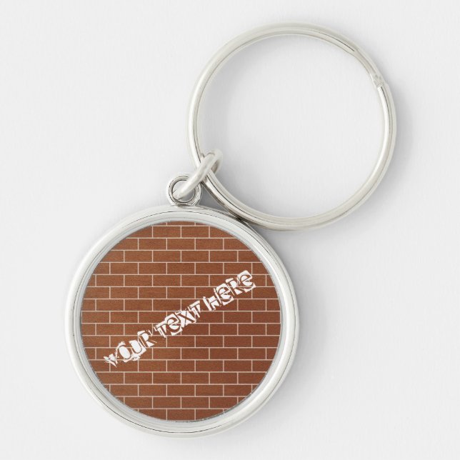 Custom Text Keychain Gift Modern Brick Wall Design (Front)