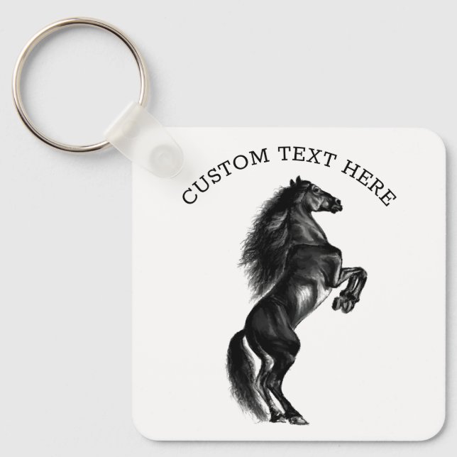 Custom Text Keychain Gift Upright Black Wild Horse (Front)