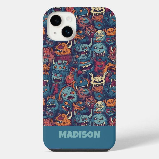 Custom Text Kids' Monster Pattern iPhone Case (Back)