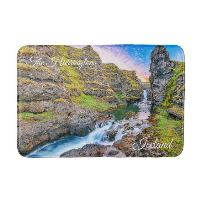 Custom Text Kolufossar Waterfalls, Iceland Bath Mat (Front)