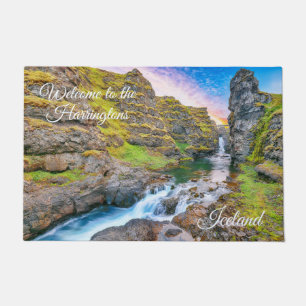 Custom Text Kolufossar Waterfalls, Iceland Doormat