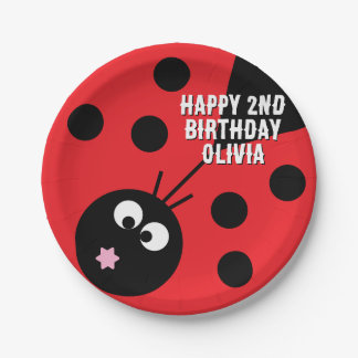 Custom Text Ladybird Paper Plate – Cute Cartoon 