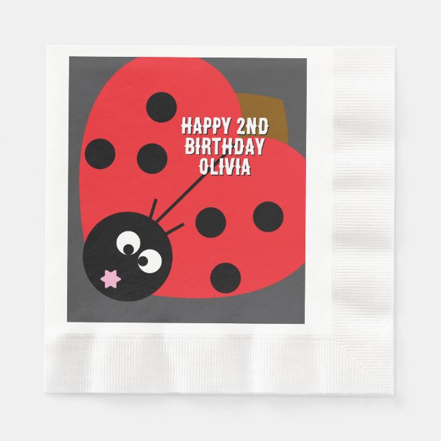 Custom Text Ladybird Party Napkin – Cute Cartoon  (Front)