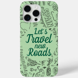 Custom Text Let's Travel Travelling Icon Green iPhone 15 Pro Max Case