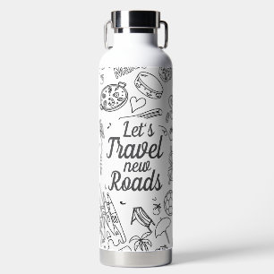 Custom Text Let's Travel Travelling Icon White Water Bottle