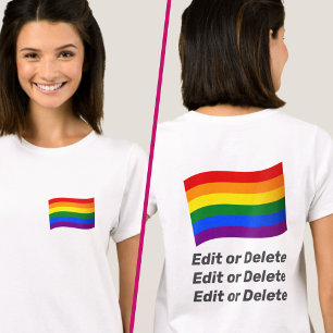 Custom Text LGBT Gay Pride Rainbow Flag 2 Sided T-Shirt