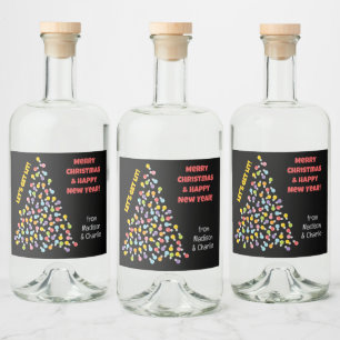 Custom Text Lit Christmas Tree Liquor Bottle Label